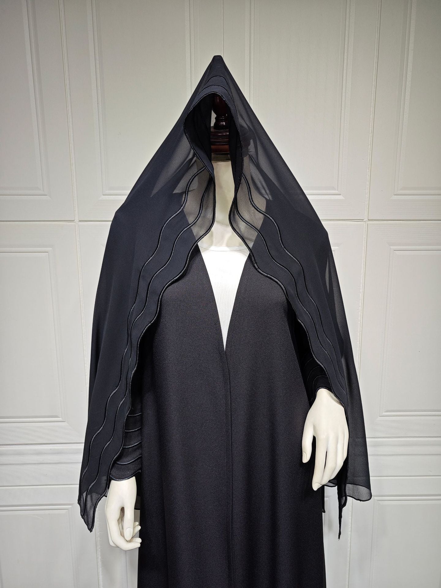 Open Abaya With Matching Hijab in Black