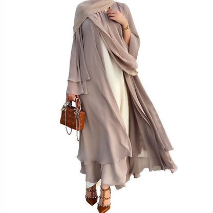 Beige Tan Open Abaya with Hijab