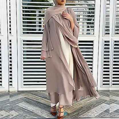 Beige Tan Open Abaya with Hijab