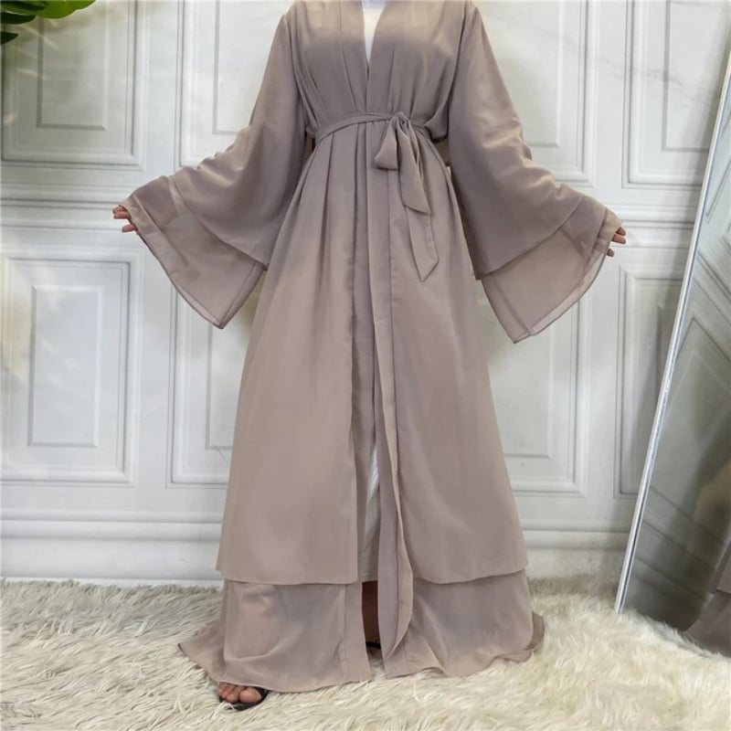 Beige Tan Open Abaya with Hijab