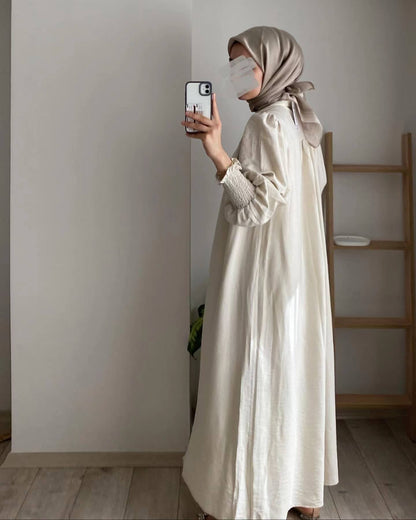 Crepe Cardigan Abaya - Beige (clearance item online only)