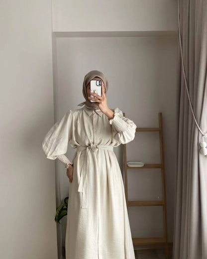 Crepe Cardigan Abaya - Beige (clearance item online only)
