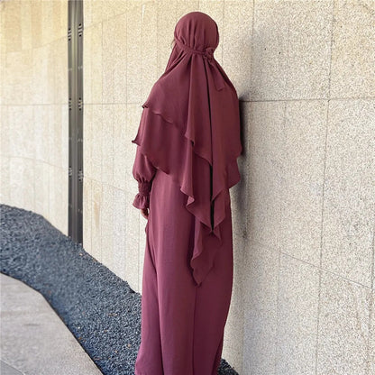 Blush Pink Crepe Crinkle Abaya With Khimar Set - clearance online only