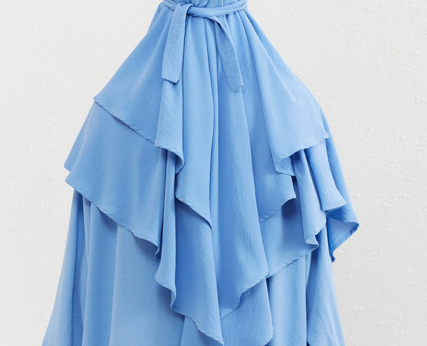 Sky Blue Crepe Crinkle Abaya With Khimar Set - clearance online only