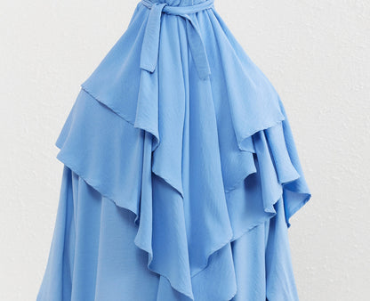 Sky Blue Crepe Crinkle Abaya With Khimar Set - clearance online only