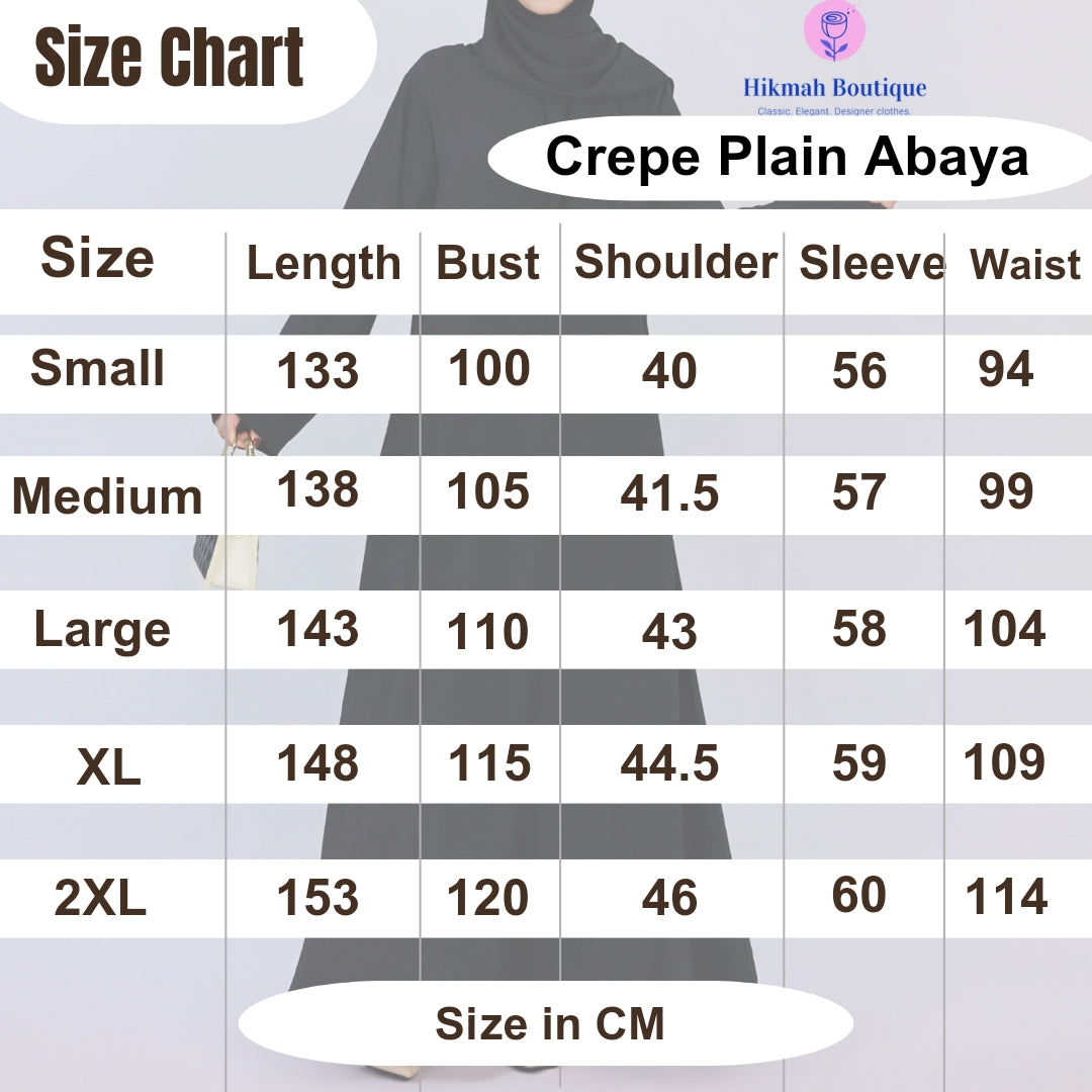 Crepe Plain Abaya in Black (as Inner Only - Long Sleeves) Clearance Item online only