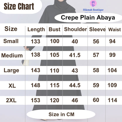 Crepe Plain Abaya in Black (as Inner Only - Long Sleeves) Clearance Item online only
