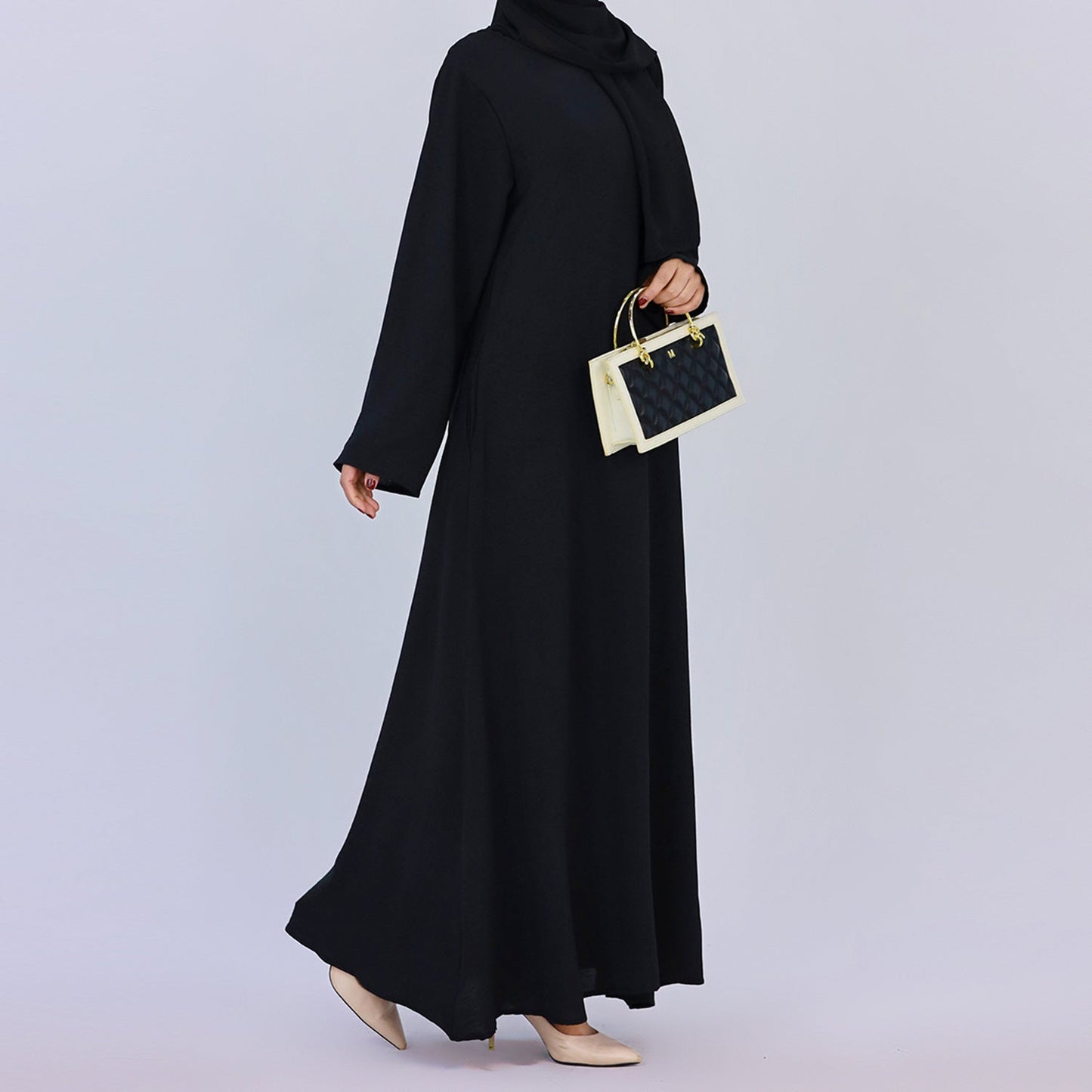 Crepe Plain Abaya in Black (as Inner Only - Long Sleeves) Clearance Item online only