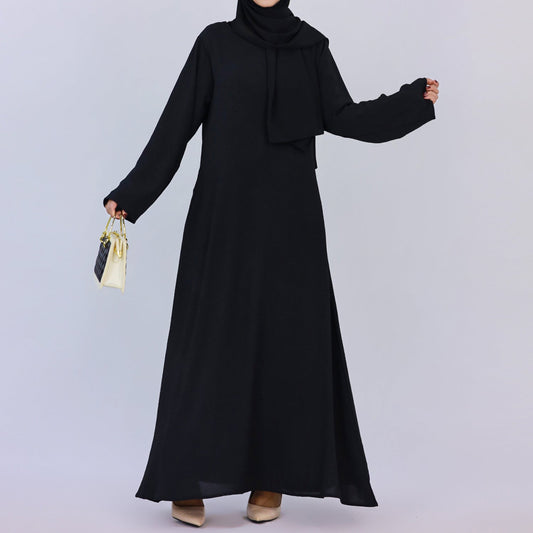 Crepe Plain Abaya in Black (as Inner Only - Long Sleeves) Clearance Item online only