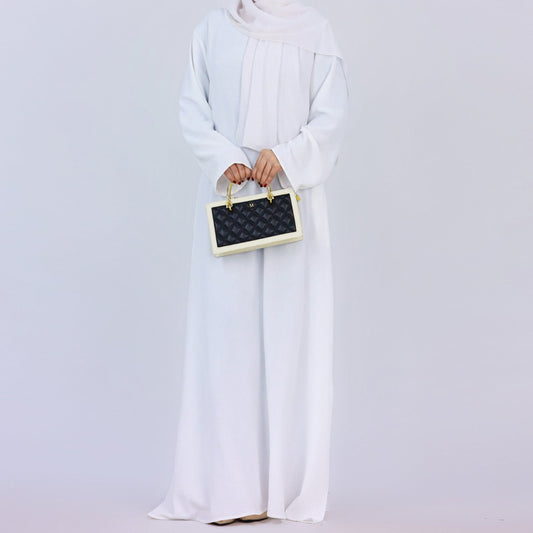 Crepe Plain Abaya in White (as Inner Only - Long Sleeves) Clearance Item online only