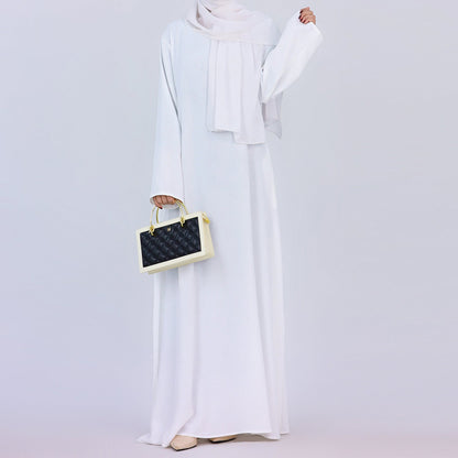 Crepe Plain Abaya in White (as Inner Only - Long Sleeves) Clearance Item online only
