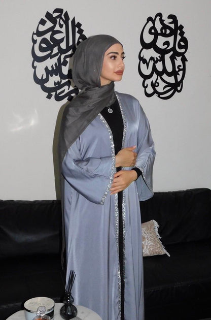 Eid Satin Open Abaya With Decorative Borders - clearance item online only