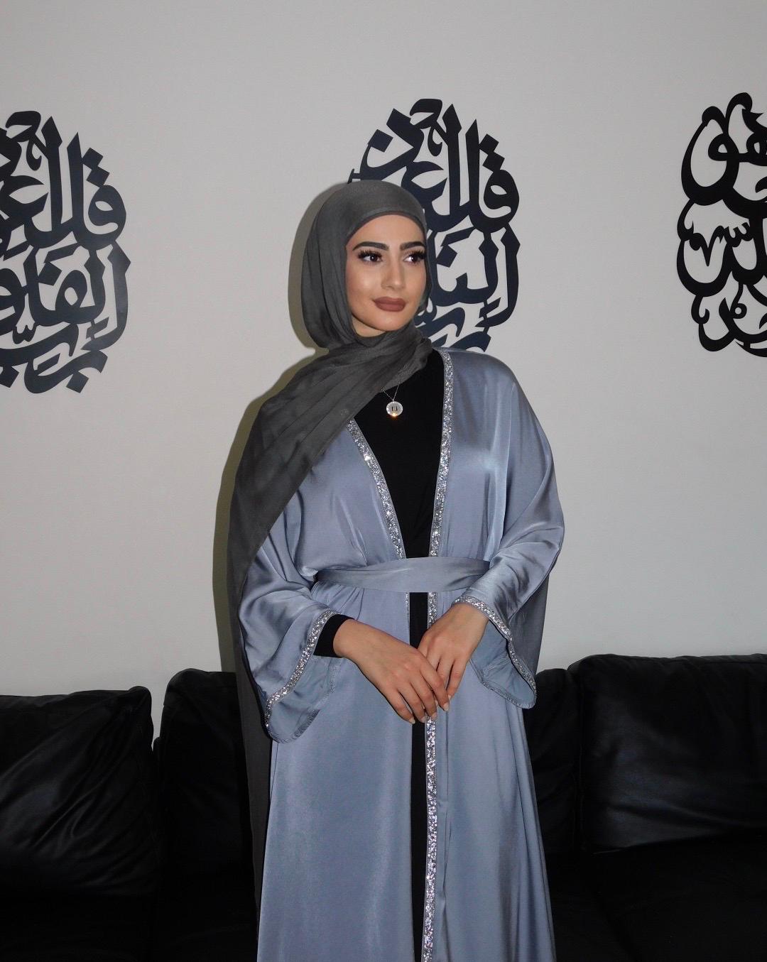 Eid Satin Open Abaya With Decorative Borders - clearance item online only