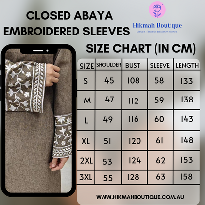 Elegant Closed Abaya With Embroidered Sleeves in Cream Waffle - clearance online only