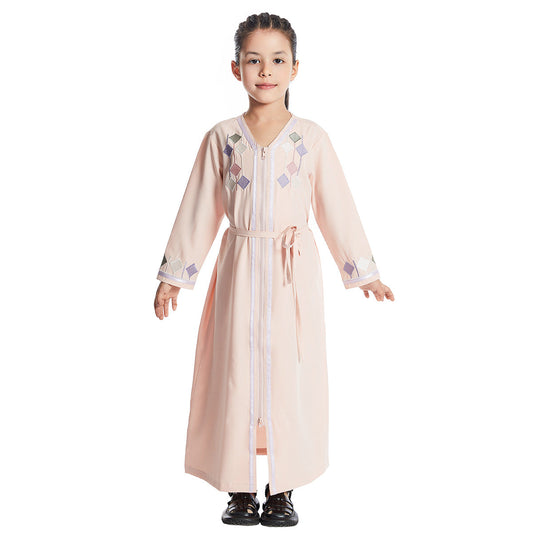 Pink Girls Abaya With Embroidery
