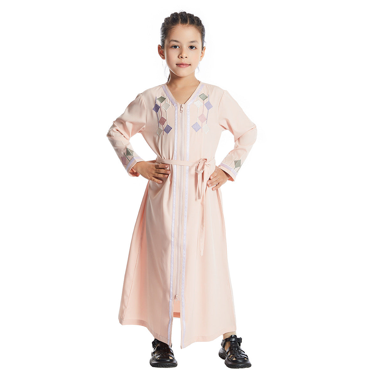 Pink Girls Abaya With Embroidery