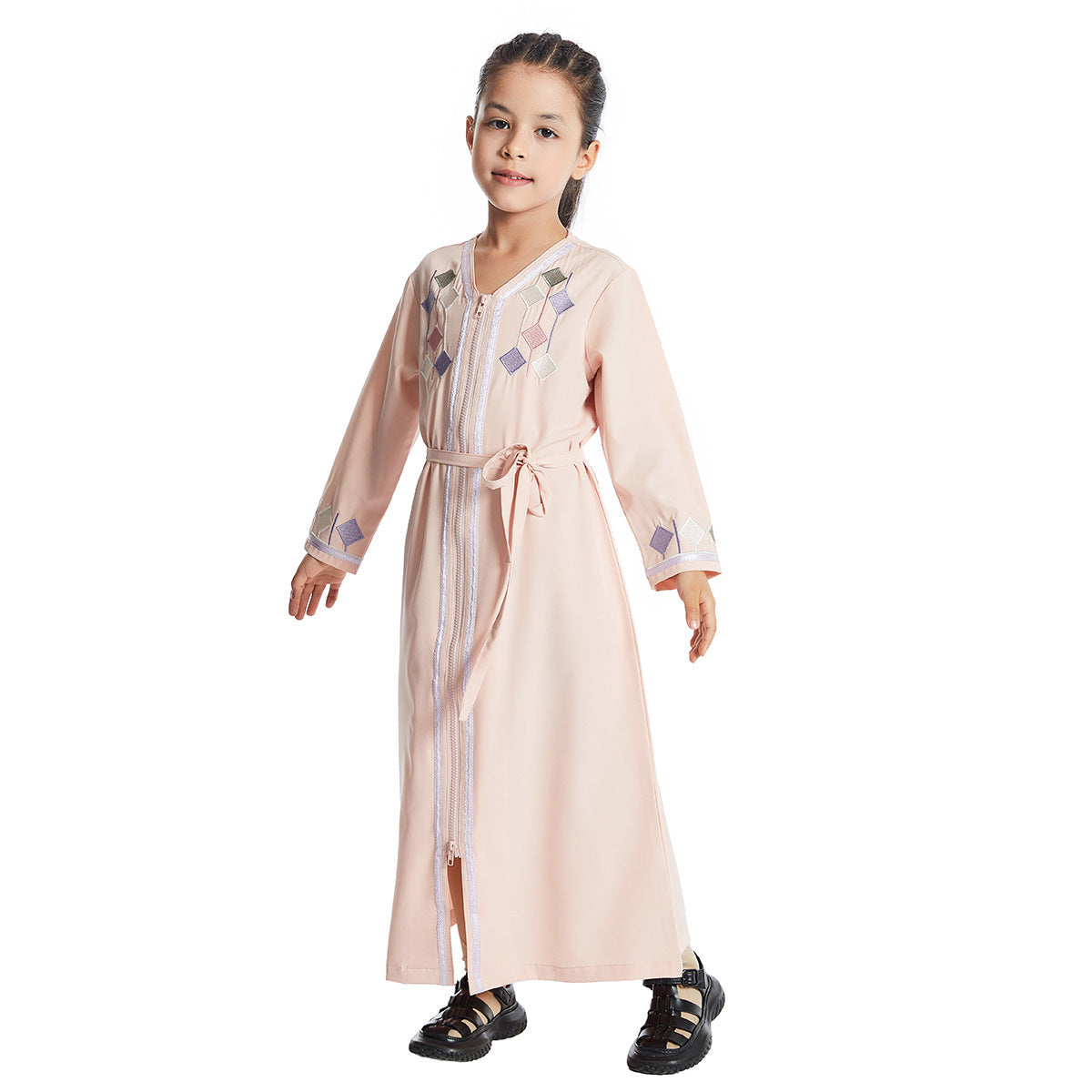 Pink Girls Abaya With Embroidery
