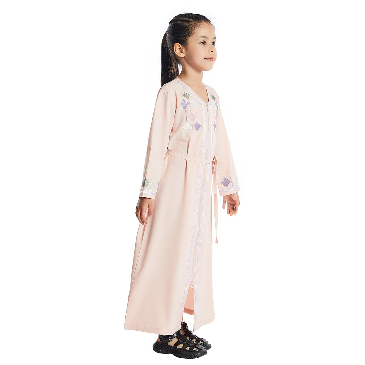 Pink Girls Abaya With Embroidery