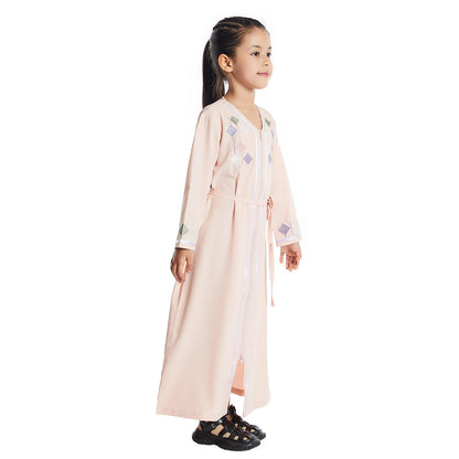 Pink Girls Abaya With Embroidery