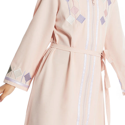 Pink Girls Abaya With Embroidery