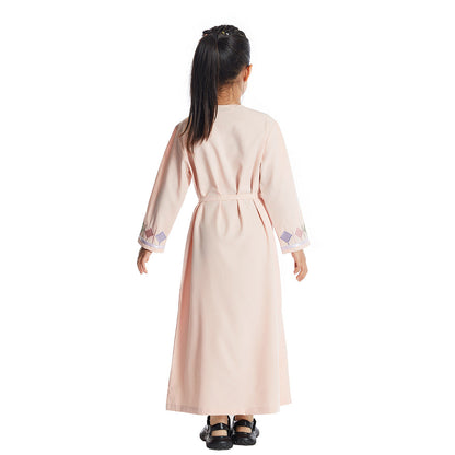 Pink Girls Abaya With Embroidery