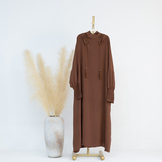 Hooded Jilbab Abaya - Chocolate Brown (Crepe) clearance online only