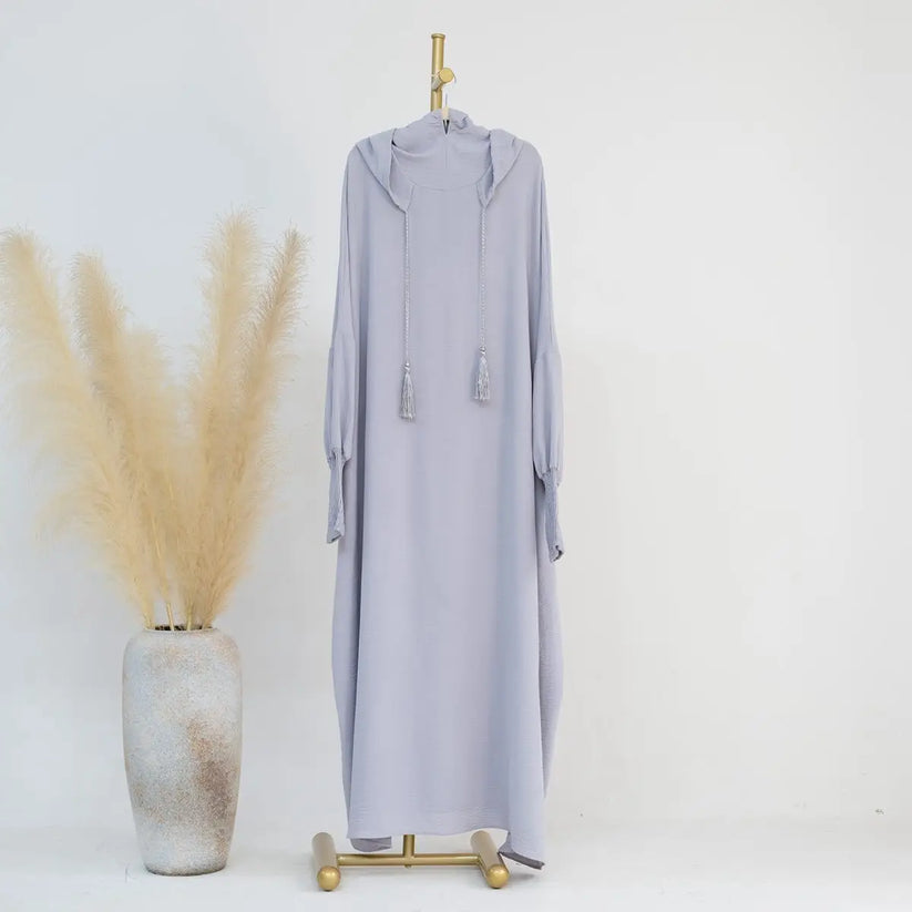 Hooded Jilbab Abaya - Silver Grey (Crepe) clearance online only