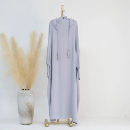 Hooded Jilbab Abaya - Silver Grey (Crepe) clearance online only