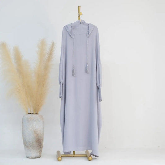 Hooded Jilbab Abaya - Silver Grey (Crepe) clearance online only