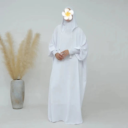Hooded Jilbab Abaya - White (Crepe) clearance online only