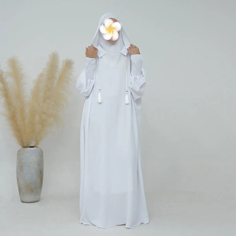 Hooded Jilbab Abaya - White (Crepe) clearance online only