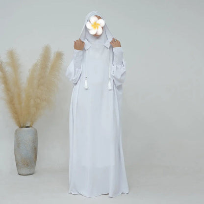 Hooded Jilbab Abaya - White (Crepe) clearance online only