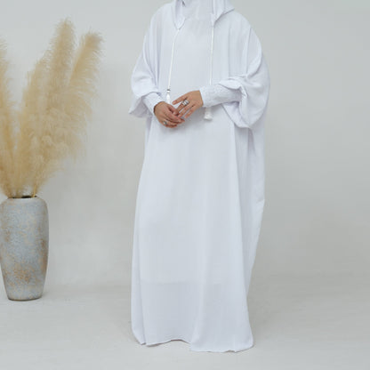 Hooded Jilbab Abaya - White (Crepe) clearance online only