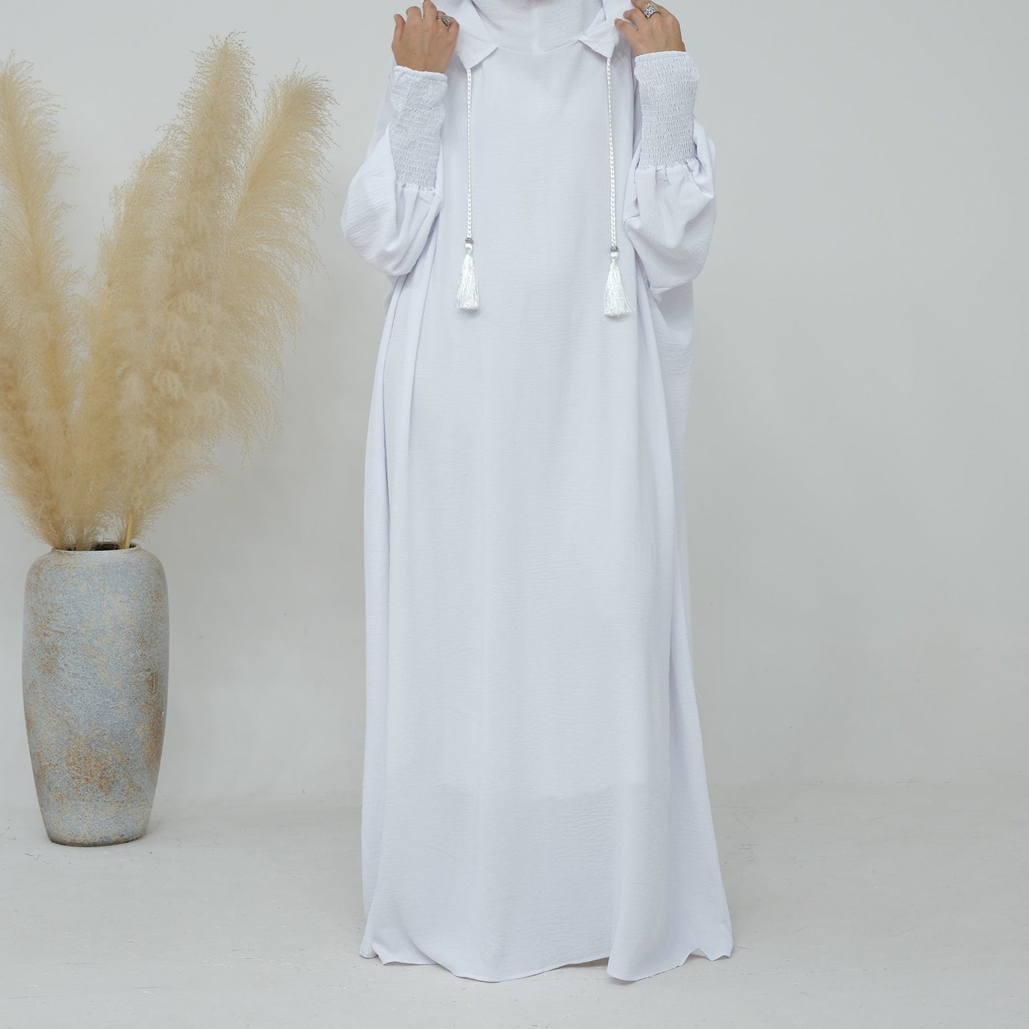 Hooded Jilbab Abaya - White (Crepe) clearance online only