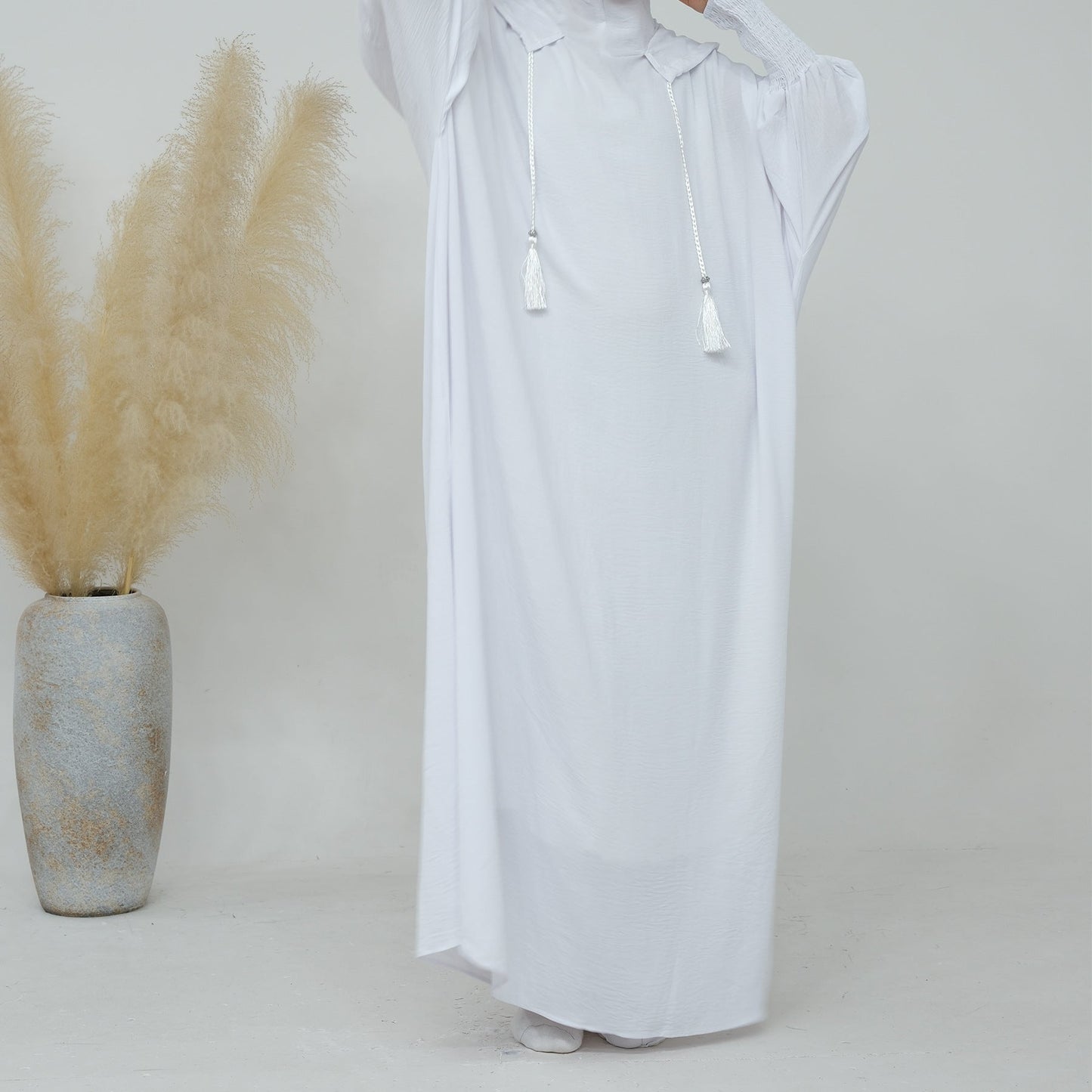 Hooded Jilbab Abaya - White (Crepe) clearance online only