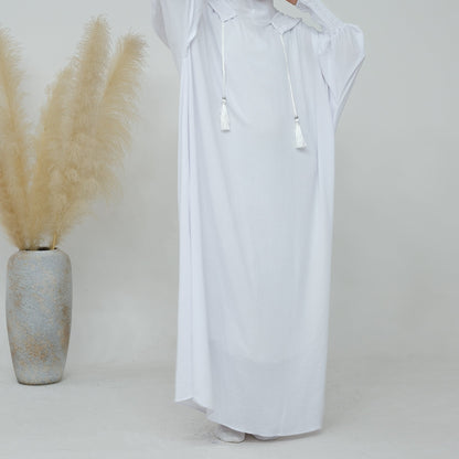 Hooded Jilbab Abaya - White (Crepe) clearance online only