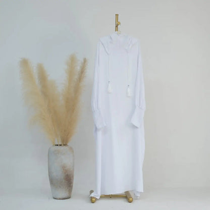 Hooded Jilbab Abaya - White (Crepe) clearance online only