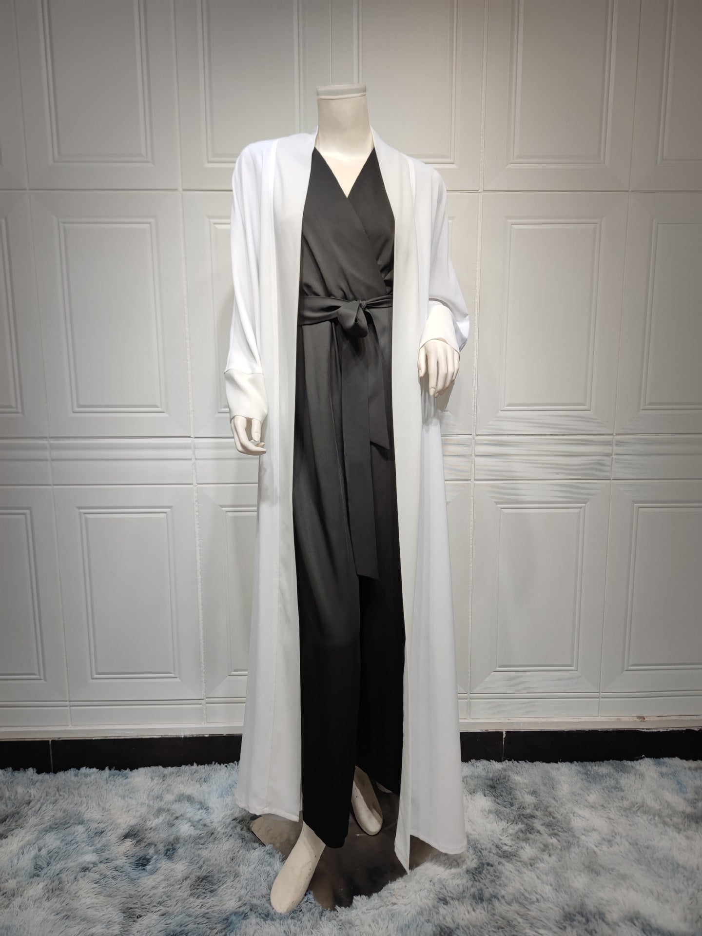 Kaftan Style Open Abaya - White