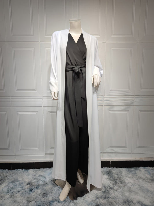 Kaftan Style Open Abaya - White