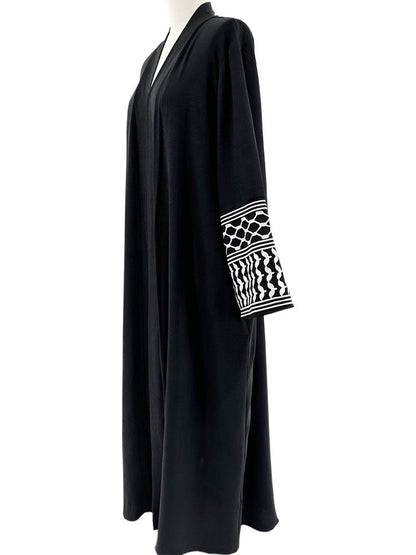 Keffiyeh Sleeve Abaya - Black