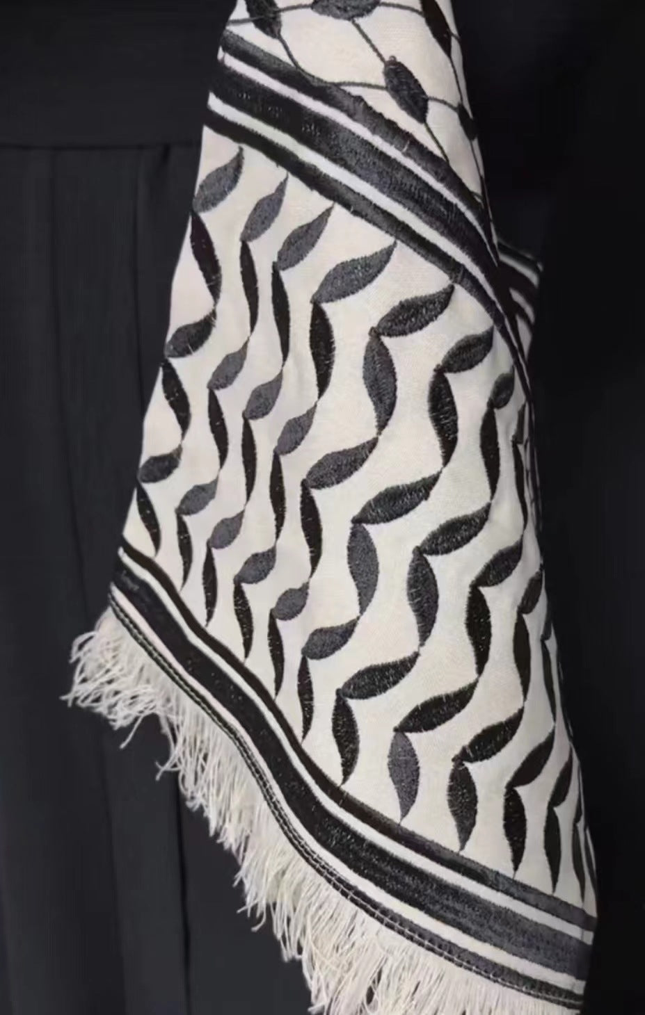 Keffiyeh Sleeve Open Abaya in Black (clearance item online only)