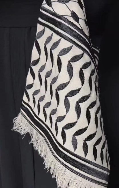 Keffiyeh Sleeve Open Abaya in Black (clearance item online only)