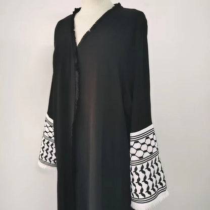 Keffiyeh Sleeve Open Abaya in Black (clearance item online only)