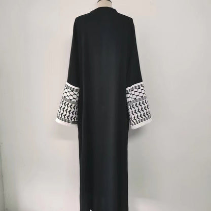 Keffiyeh Sleeve Open Abaya in Black (clearance item online only)