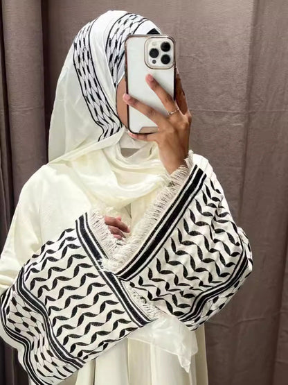 Keffiyeh Sleeve Open Abaya in White (clearance item online only)