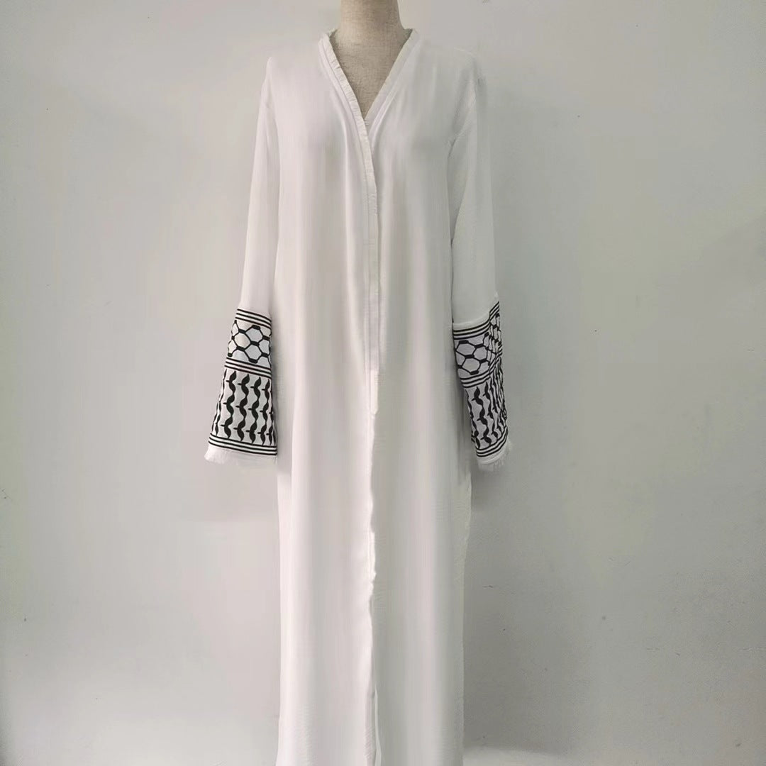 Keffiyeh Sleeve Open Abaya in White (clearance item online only)