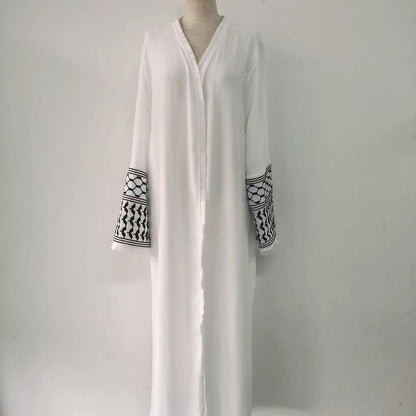 Keffiyeh Sleeve Open Abaya in White (clearance item online only)