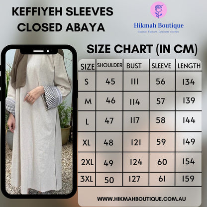 Keffiyeh Sleeves Closed Abaya in Black (clearance item online only)
