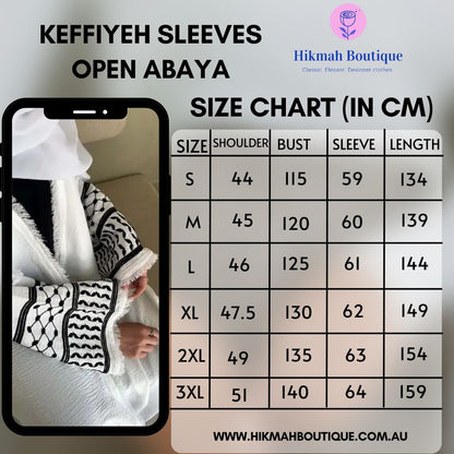 Keffiyeh Sleeve Open Abaya in White (clearance item online only)