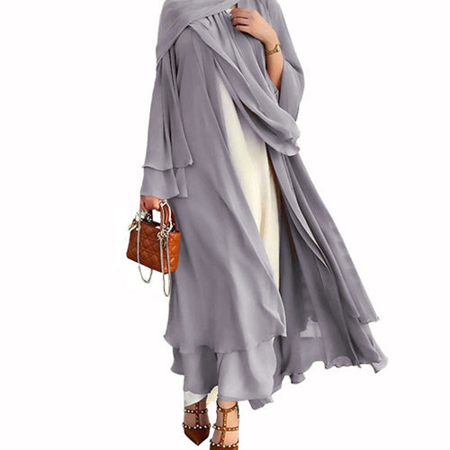 Light Grey Open Abaya With Hijab